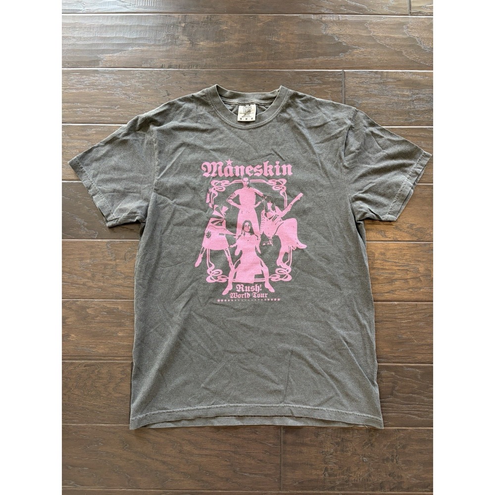 Maneskin Rush World Tour 2023 Concert T-Shirt Comfort Colors Grey Pink Mens M
